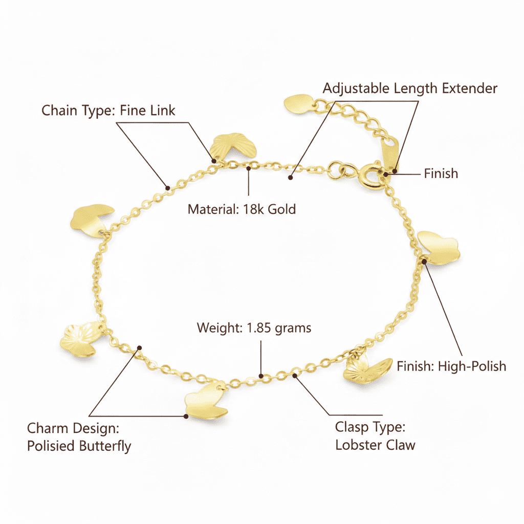 Butterfly Charm Bracelet, Solid 18K Gold - Delma Gold Jewelry