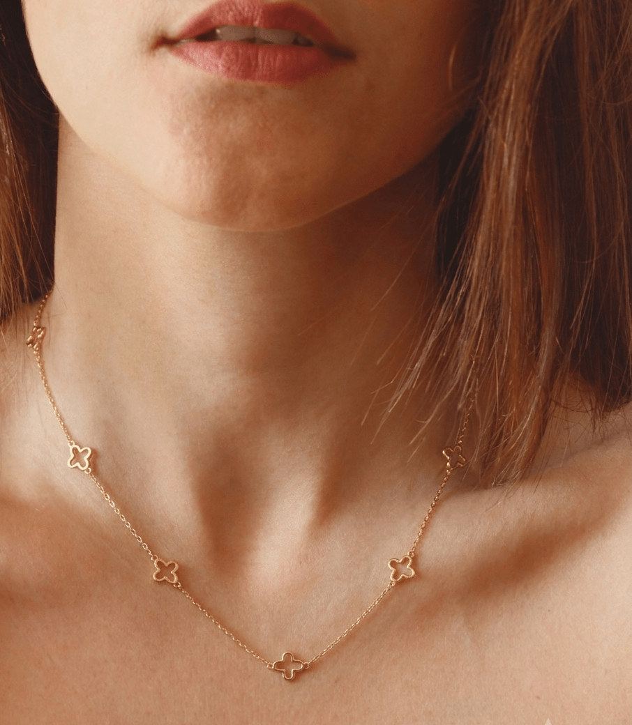 Celeste Clover 18K Gold Station Necklace - Delma Gold Jewelry
