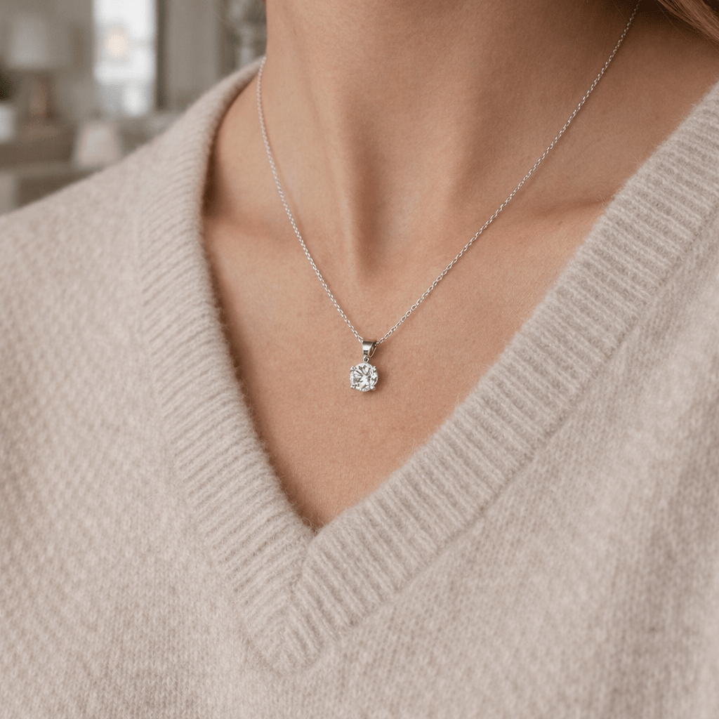 Celeste Spark Round Moissanite Pendant - Delma Gold Jewelry