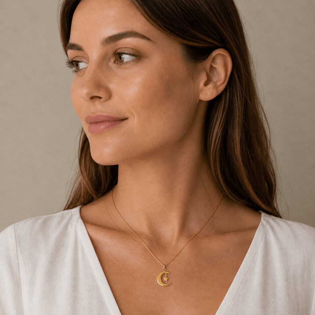 Celestial Moon & Star 18K Gold Pendant Necklace - Delma Gold Jewelry