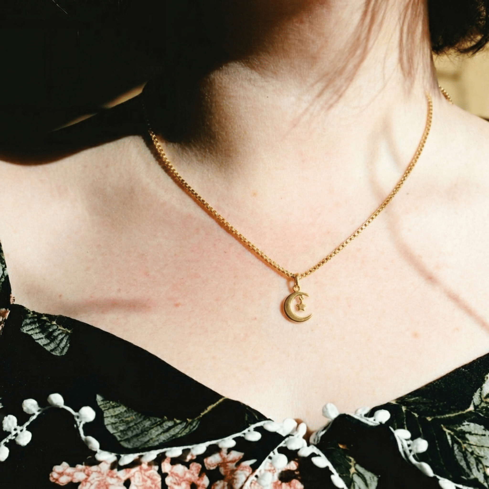 Celestial Moon & Star 18K Gold Pendant Necklace - Delma Gold Jewelry