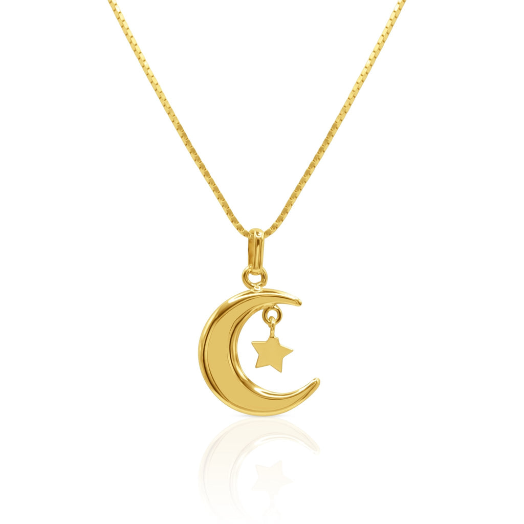Celestial Moon & Star 18K Gold Pendant Necklace - Delma Gold Jewelry