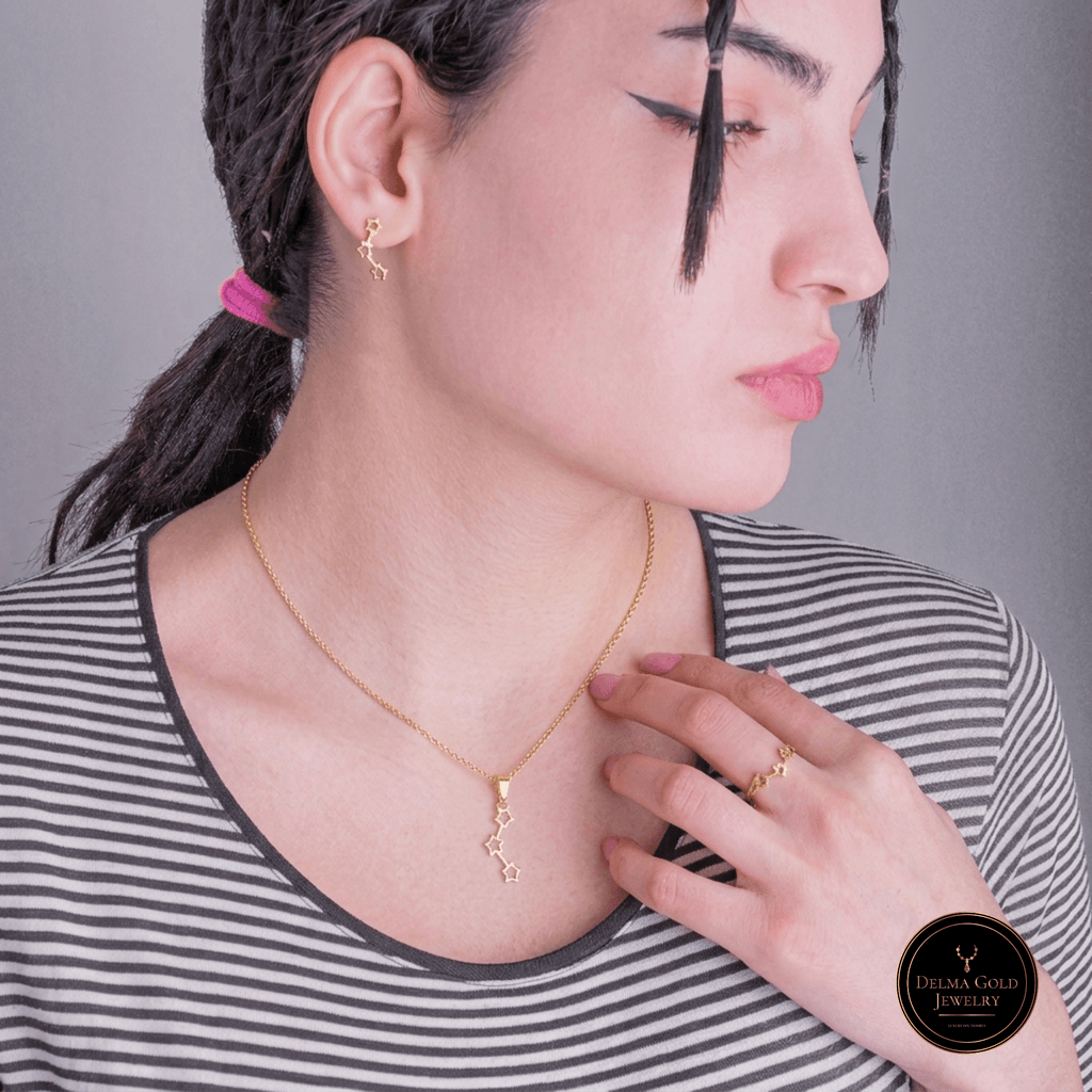 Celestial Star Drop Jewelry Set – 18K Gold Necklace, Earrings & Ring - Delma Gold Jewelry