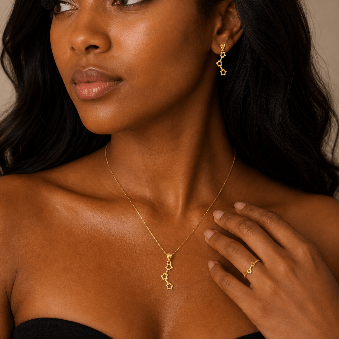 Celestial Star Drop Jewelry Set – 18K Gold Necklace, Earrings & Ring - Delma Gold Jewelry