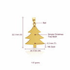 Christmas Tree Charm Pendant, Solid 18K Gold - Delma Gold Jewelry