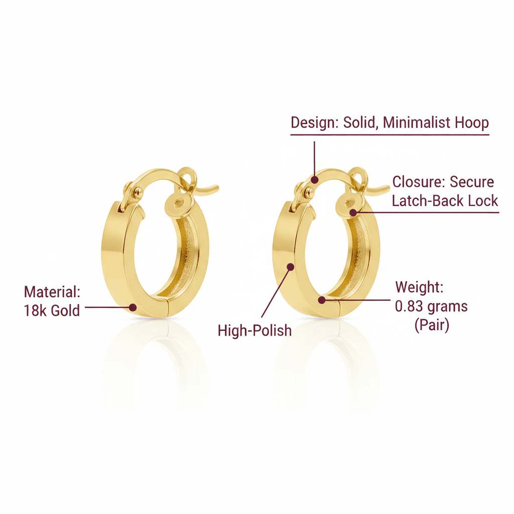 Classic Solid Hoop Earrings, Solid 18K Gold - Delma Gold Jewelry