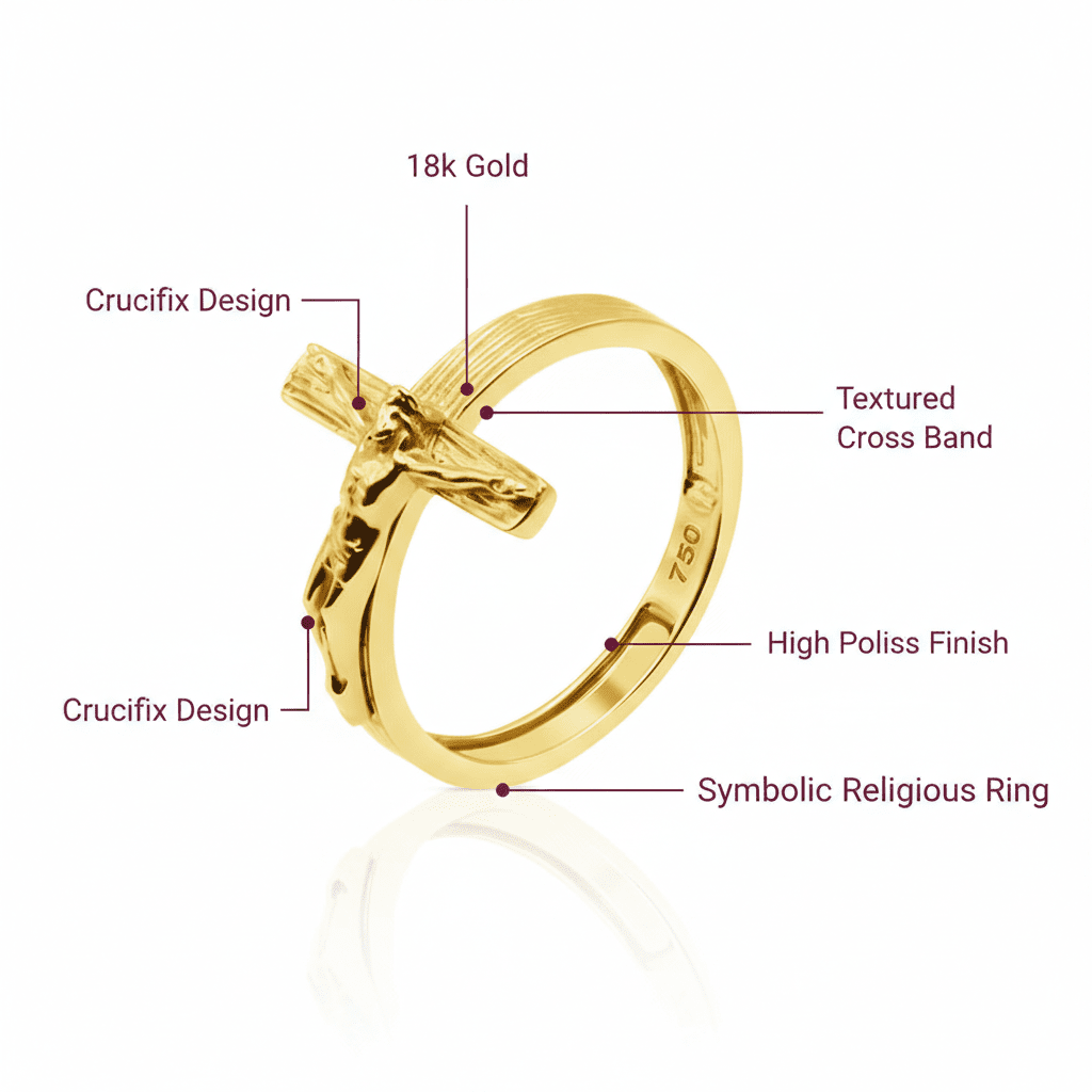 Crucifix Signet Ring, Solid 18K Gold - Delma Gold Jewelry
