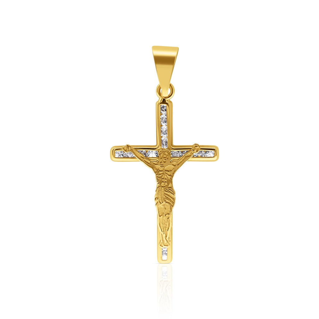 Divina Crucifix Pendant – 18k Gold with Diamond - Cut Accents - Delma Gold Jewelry