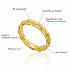 Dual Finish Checkerboard Ring, Solid 18K Gold - Delma Gold Jewelry