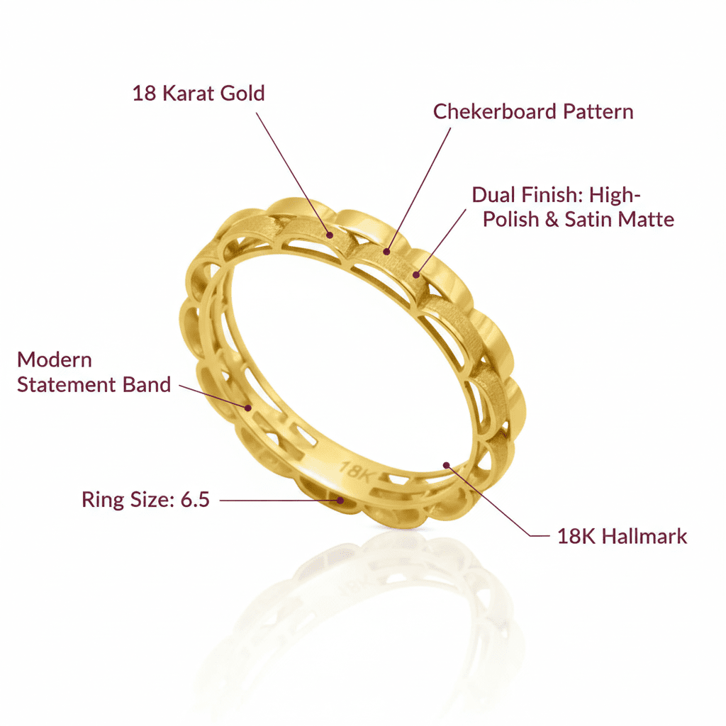 Dual Finish Checkerboard Ring, Solid 18K Gold - Delma Gold Jewelry