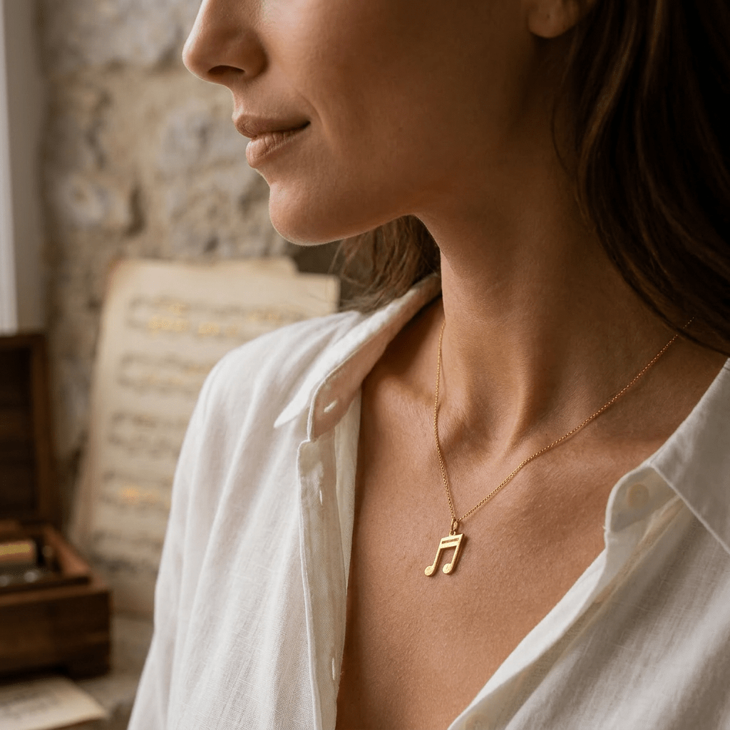 Duet Harmony 18K Gold Double Music Note Necklace - Delma Gold Jewelry