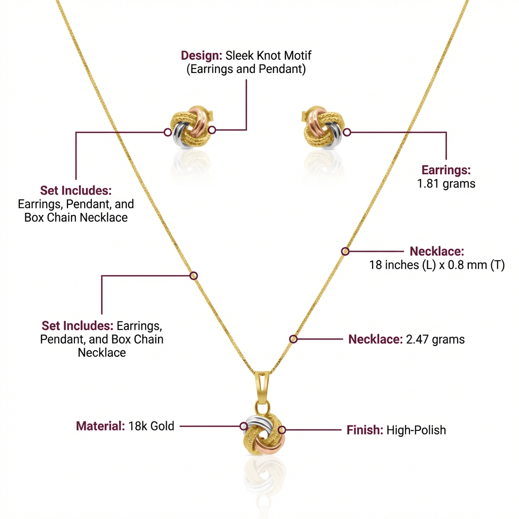 Elegance Knot Jewelry Set, Solid 18K Gold - Delma Gold Jewelry