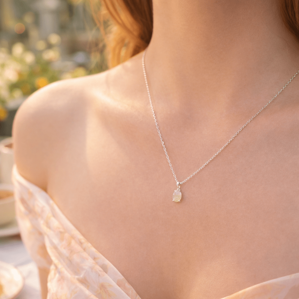 Ethereal Fire Opal Oval Pendant - Delma Gold Jewelry