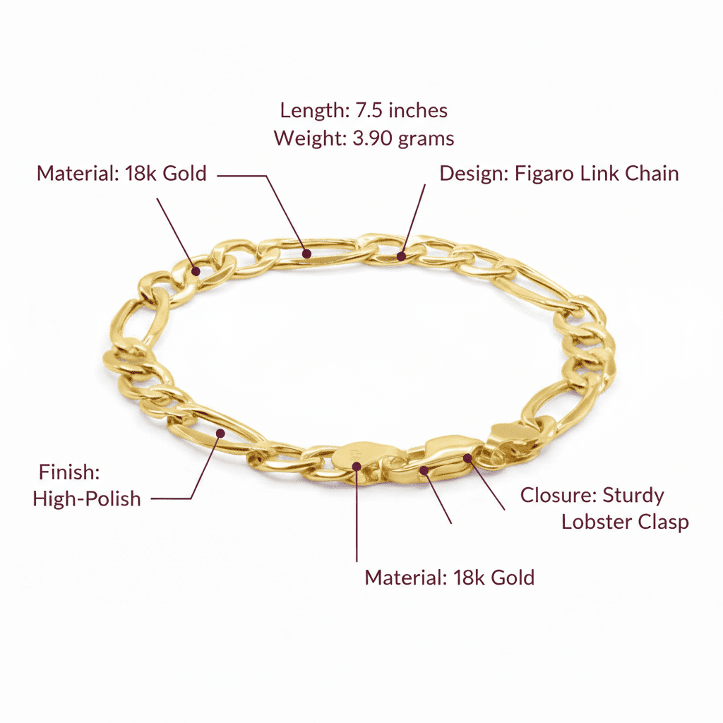 Figaro Chain Bracelet, Solid 18K Gold - Delma Gold Jewelry