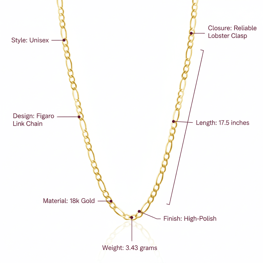 Figaro Chain Necklace, Solid 18K Gold - Delma Gold Jewelry