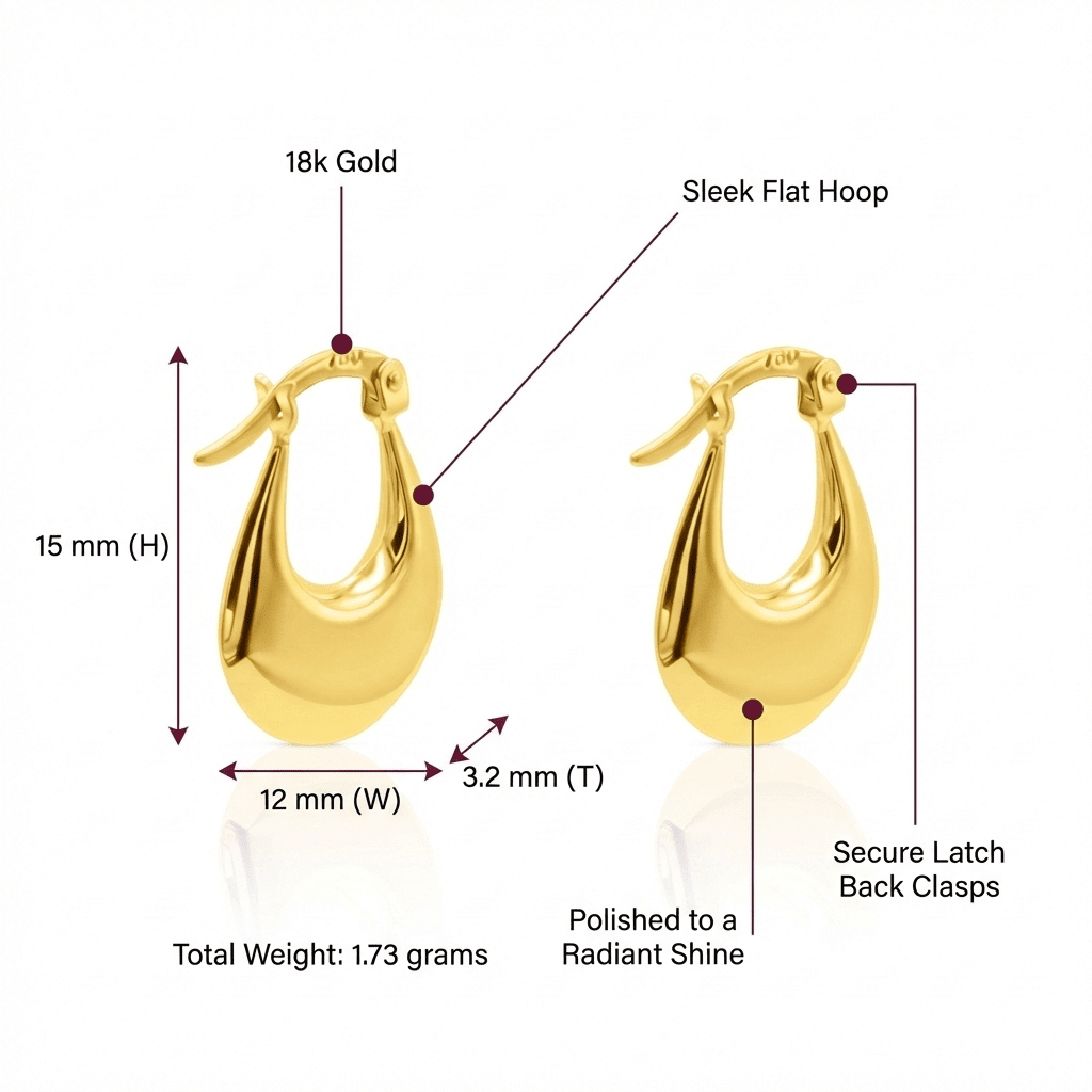 Flat Hoop Earrings, Solid 18K Gold - Delma Gold Jewelry