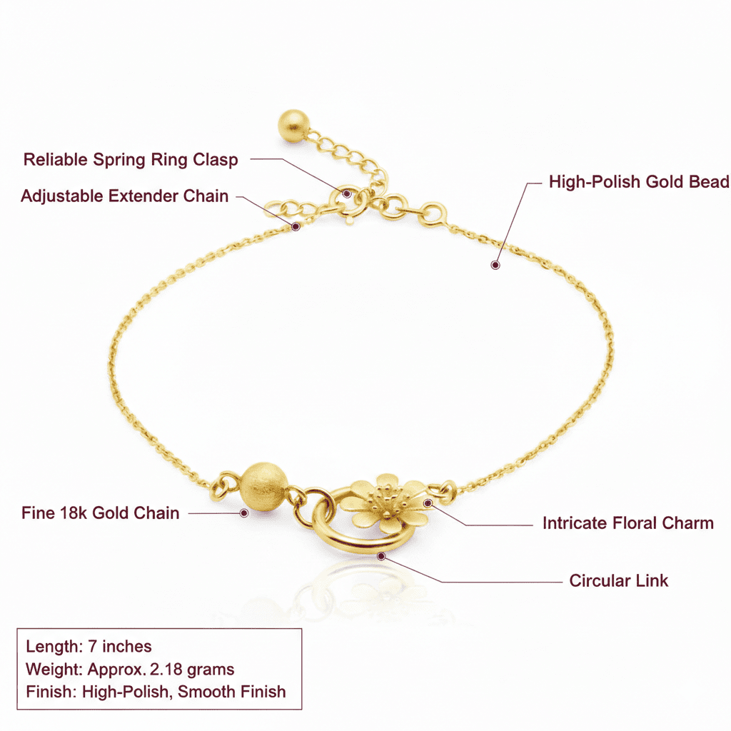 Floral Charm Bracelet, Solid 18K Gold - Delma Gold Jewelry