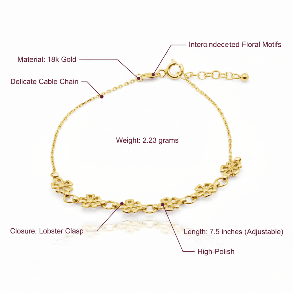 Floral Link Bracelet, Solid 18K Gold - Delma Gold Jewelry