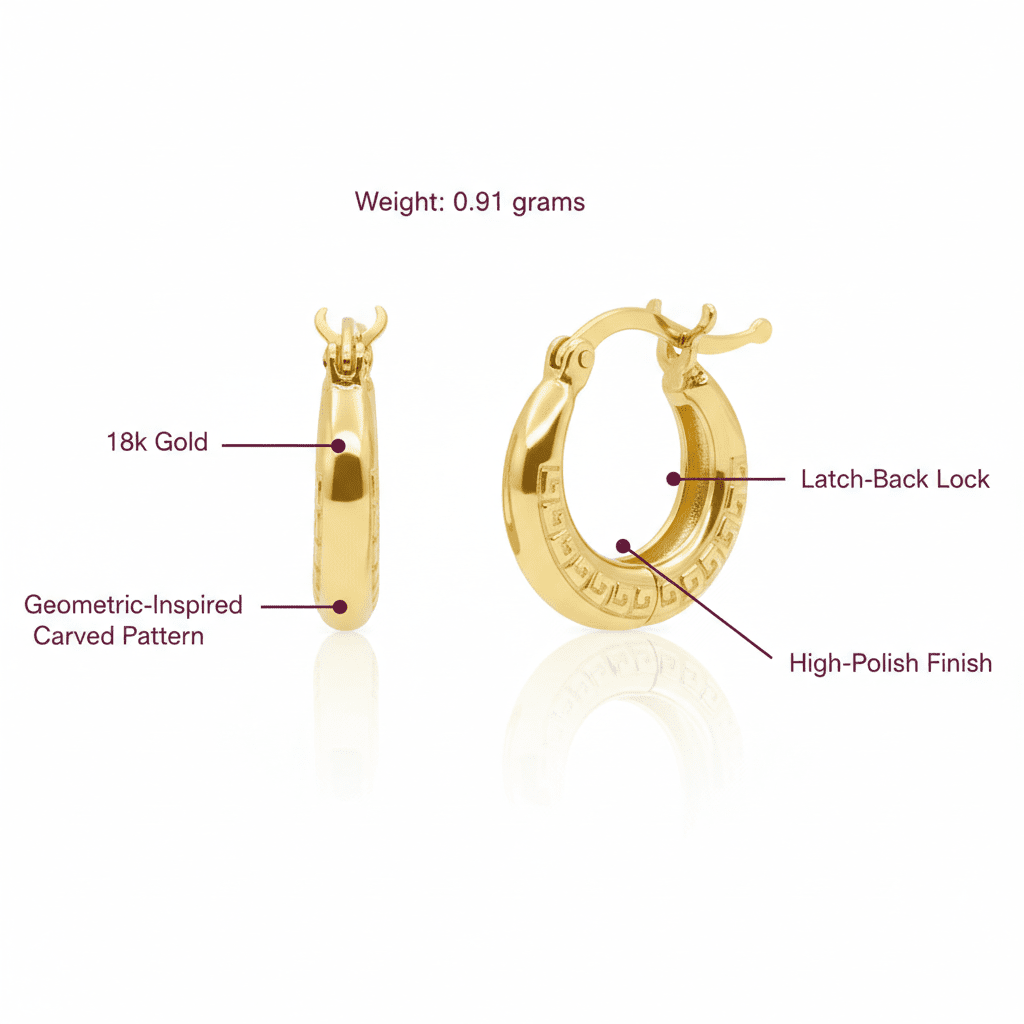 Geometric Greek Key Hoop Earrings, Solid 18K Gold - Delma Gold Jewelry