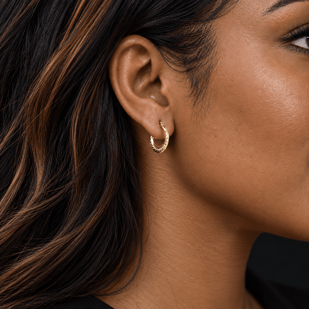 Geometric Greek Key Hoop Earrings, Solid 18K Gold - Delma Gold Jewelry