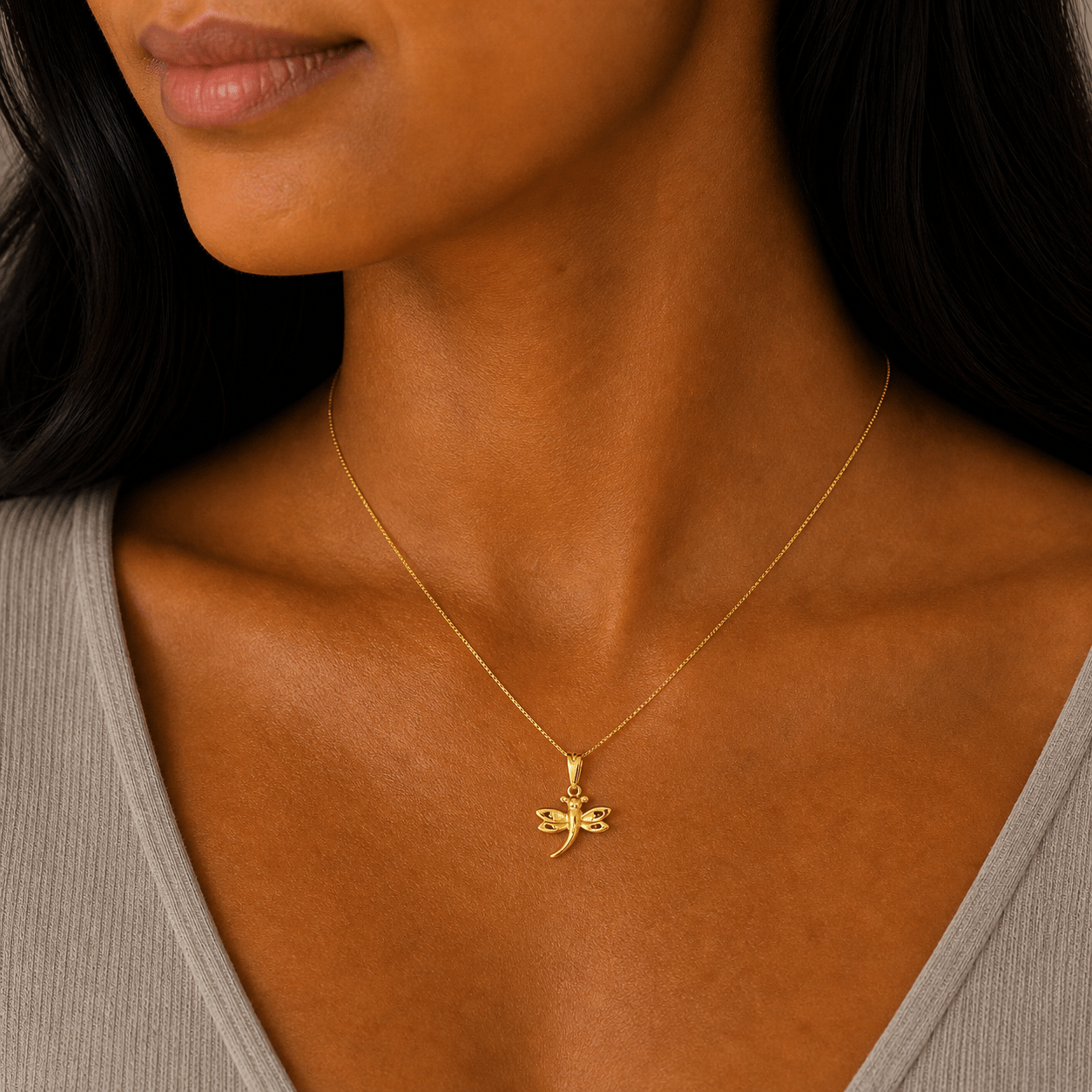 Golden Flight 18K Gold Dragonfly Pendant - Delma Gold Jewelry