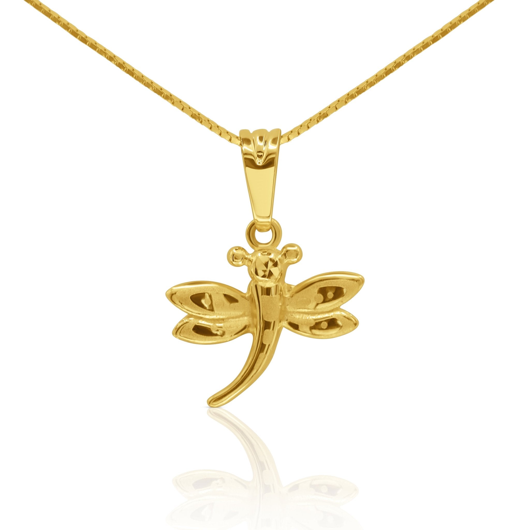 Golden Flight 18K Gold Dragonfly Pendant - Delma Gold Jewelry