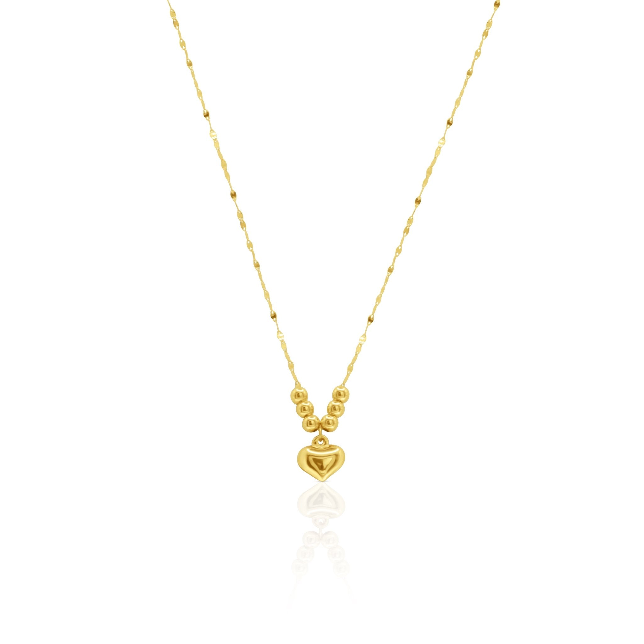 Golden Heart Bead Drop Necklace – 18K Gold - Delma Gold Jewelry