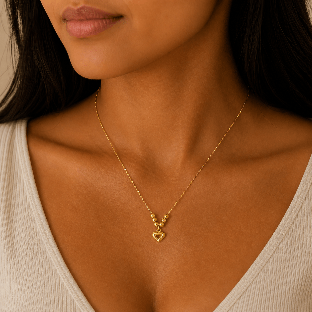 Golden Heart Bead Drop Necklace – 18K Gold - Delma Gold Jewelry