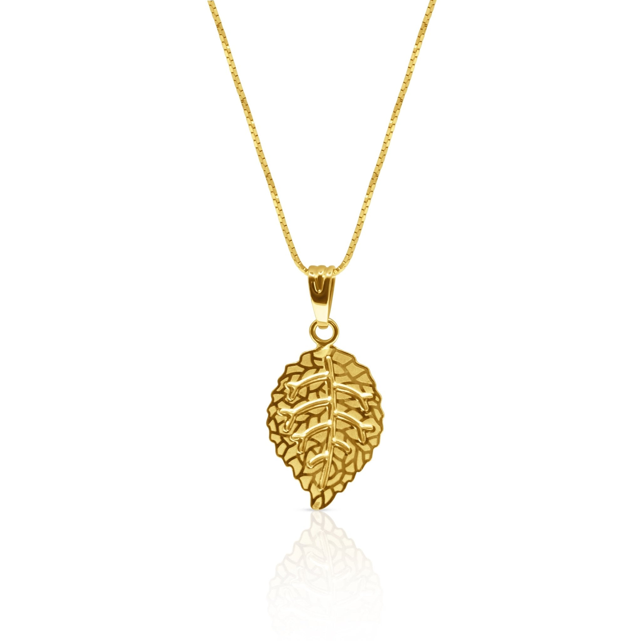 Golden Leaf Vein Pendant – 18K Gold - Delma Gold Jewelry
