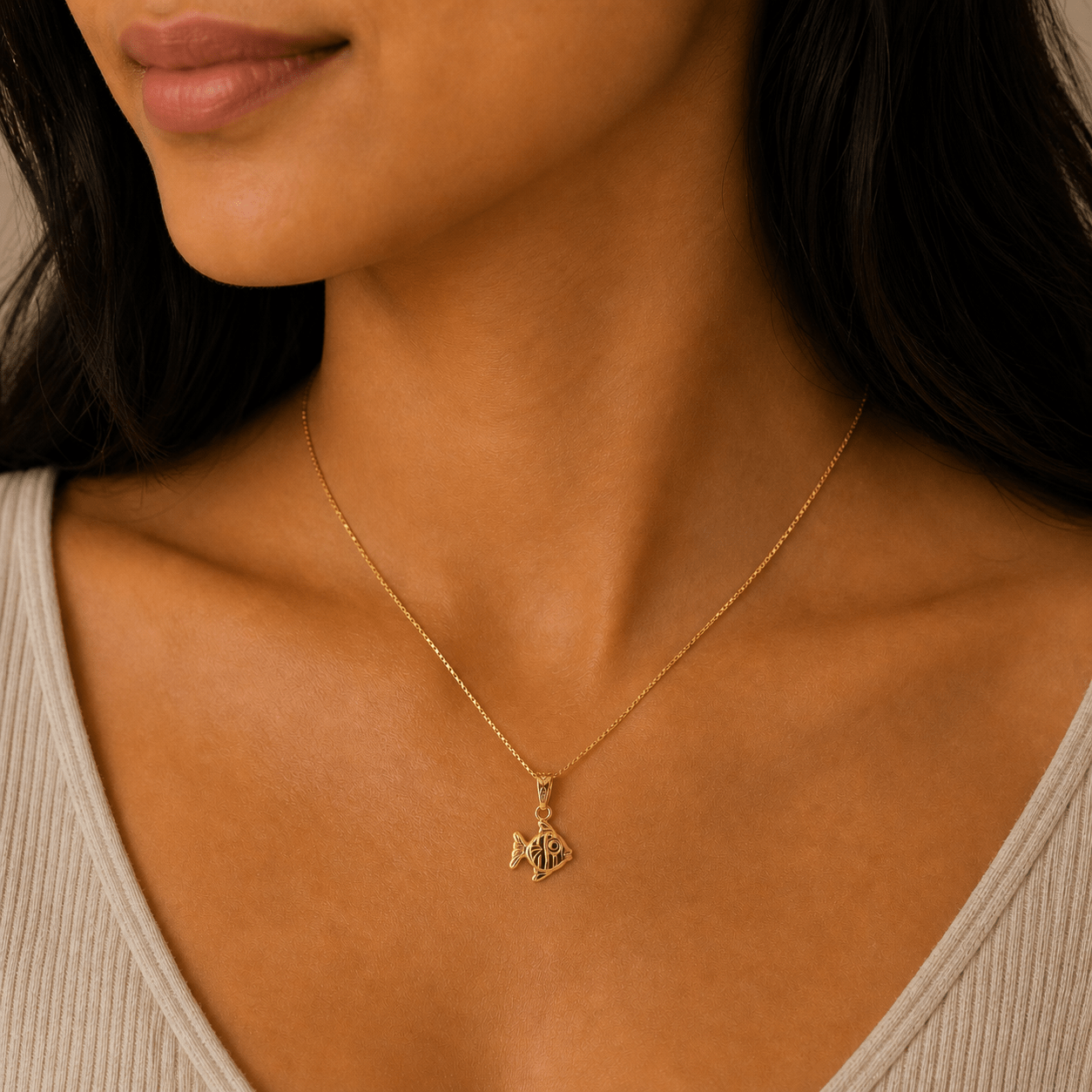 Golden Prosperity Fish 18K Gold Pendant - Delma Gold Jewelry