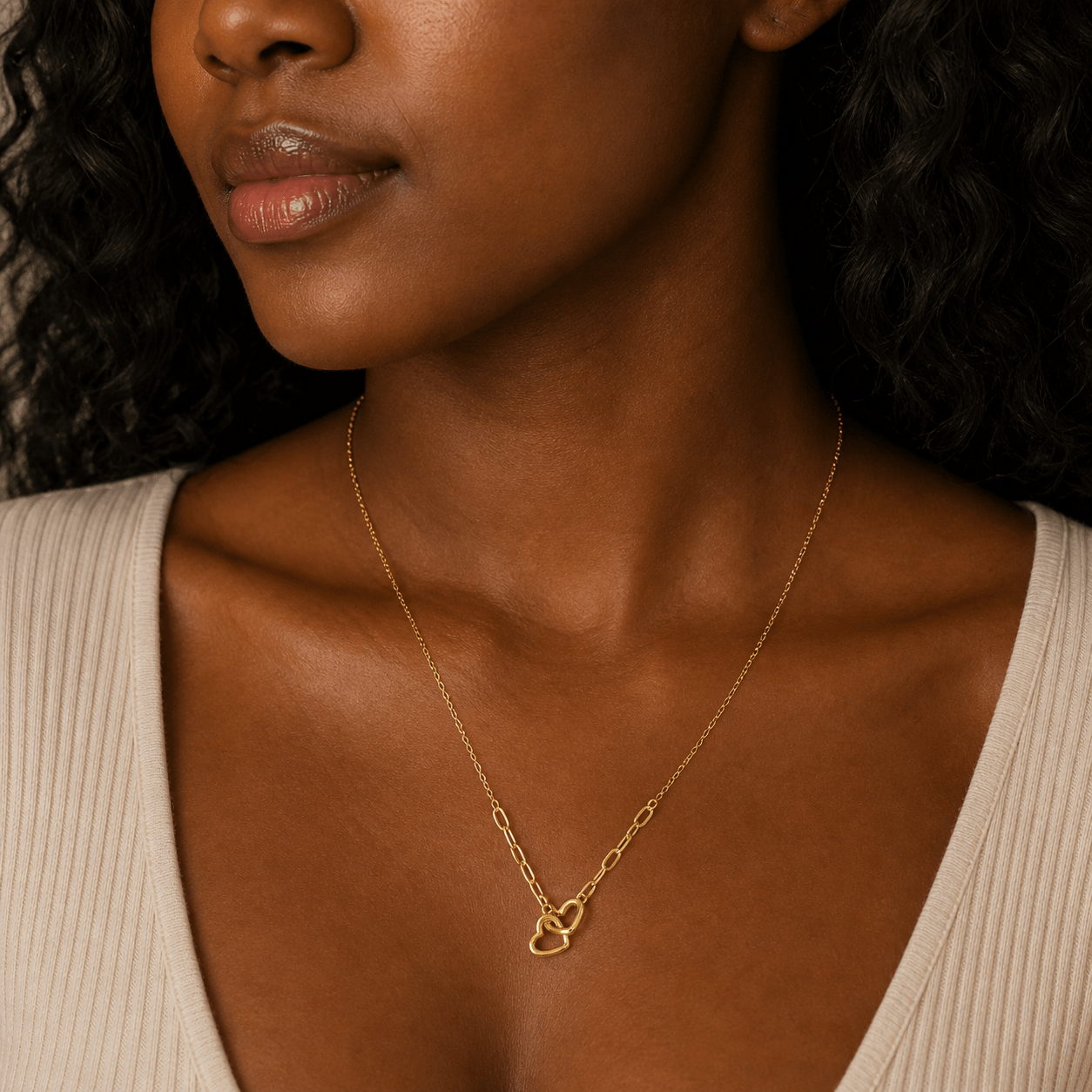 Interlocking Hearts Necklace – 18K Gold - Delma Gold Jewelry