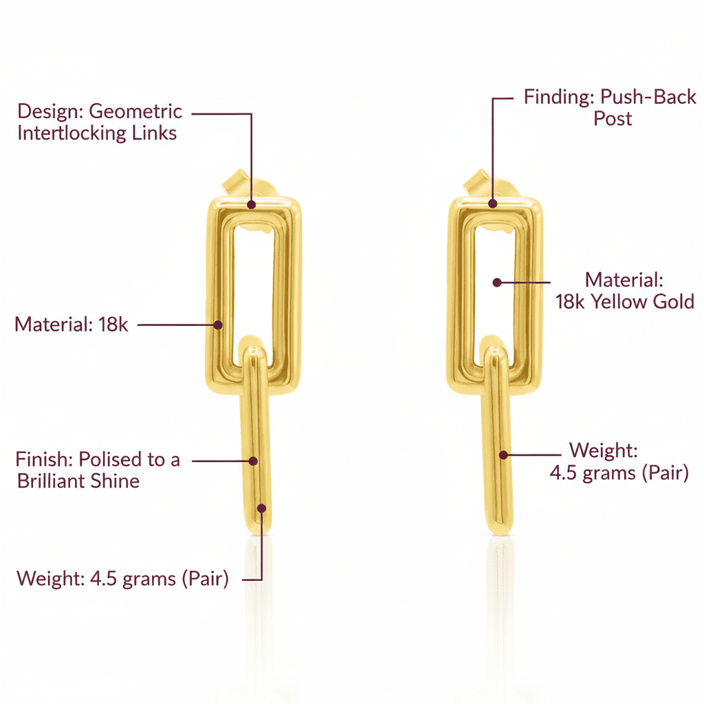 Linked Rectangle Drop Earrings, Solid 18K Gold - Delma Gold Jewelry