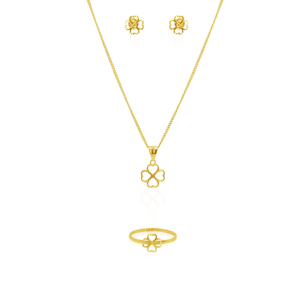 Lucky Clover Heart Jewelry Set – 18K Gold Necklace, Earrings & Ring - Delma Gold Jewelry