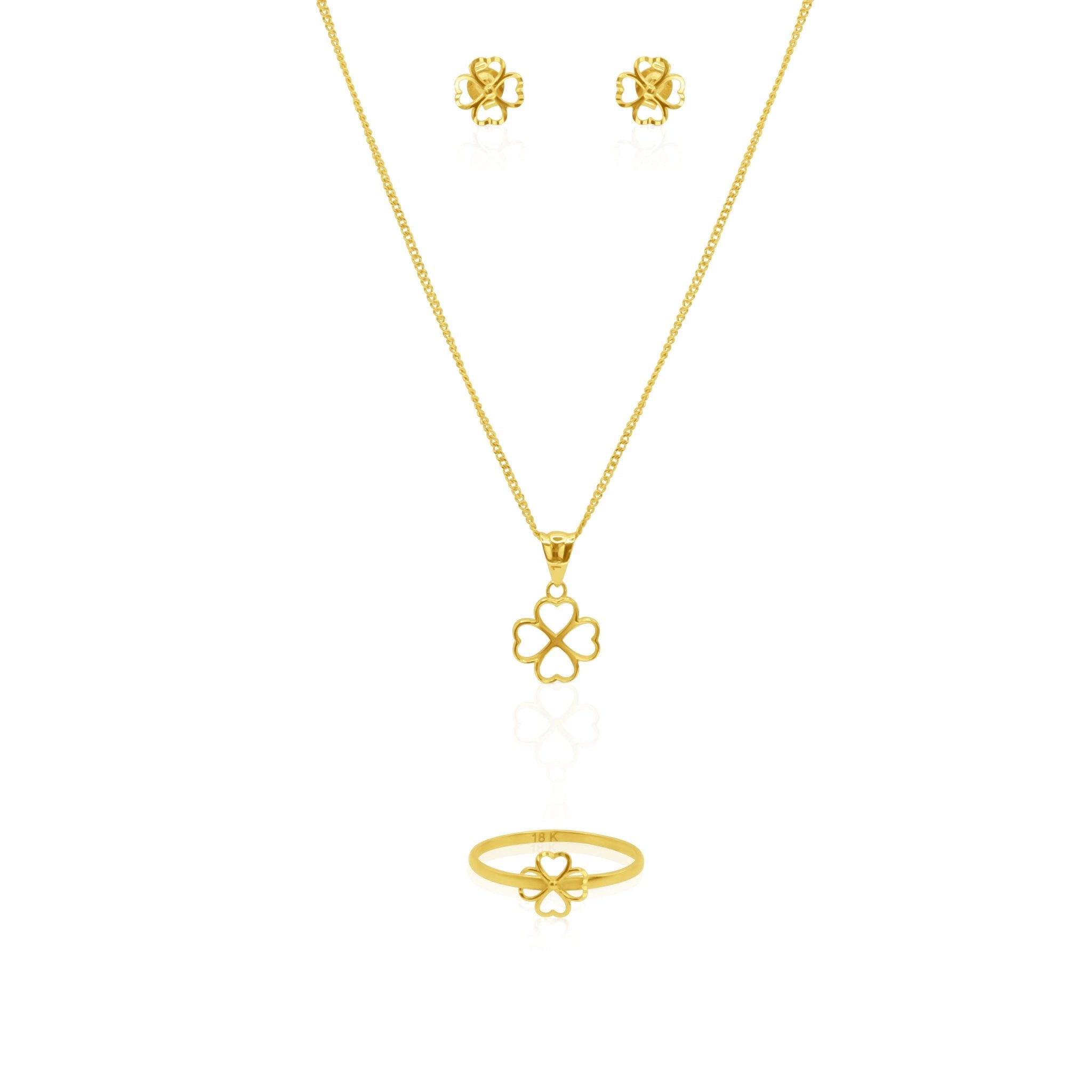 Lucky Clover Heart Jewelry Set – 18K Gold Necklace, Earrings & Ring - Delma Gold Jewelry