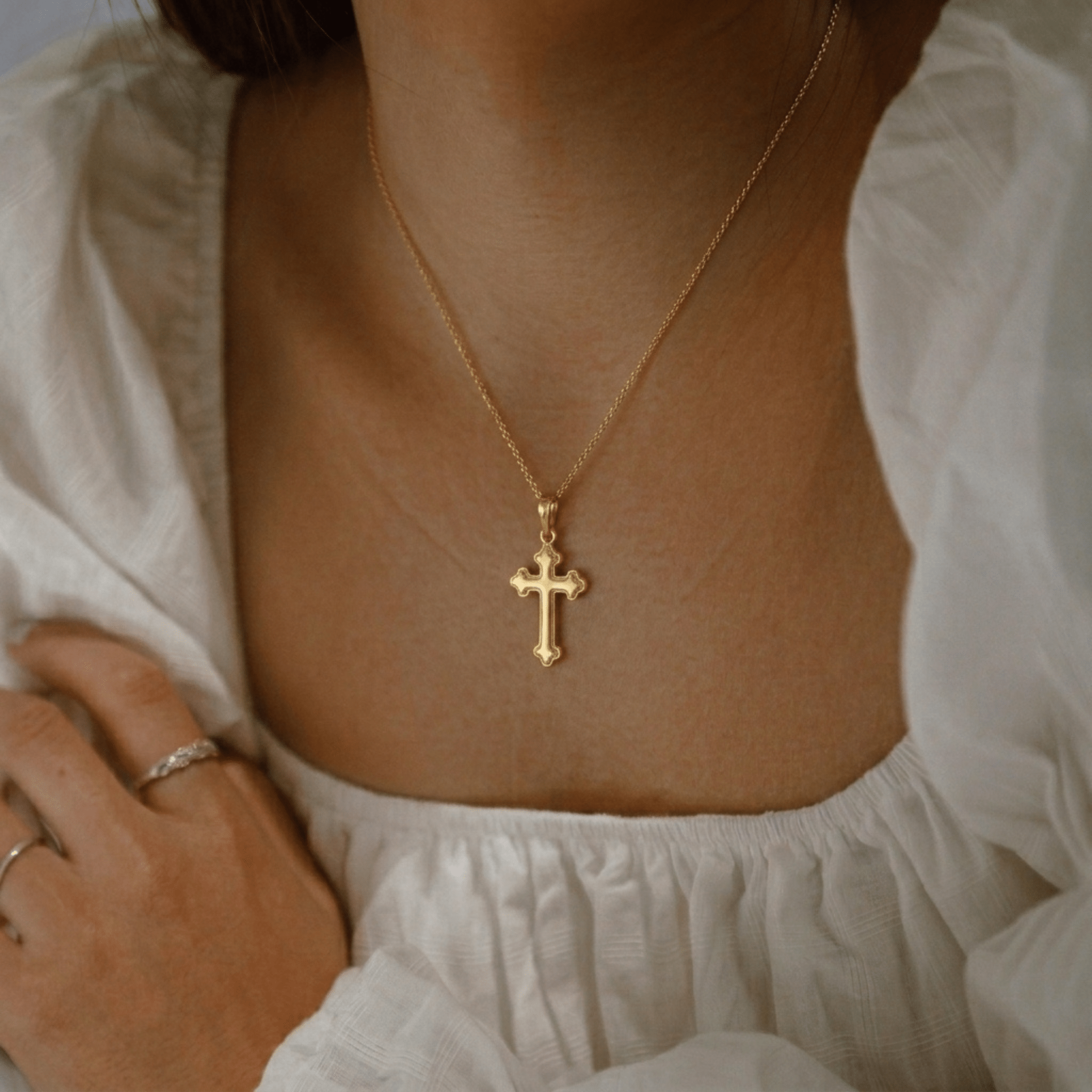 Ornate Cross Pendant, Solid 18K Gold - Delma Gold Jewelry