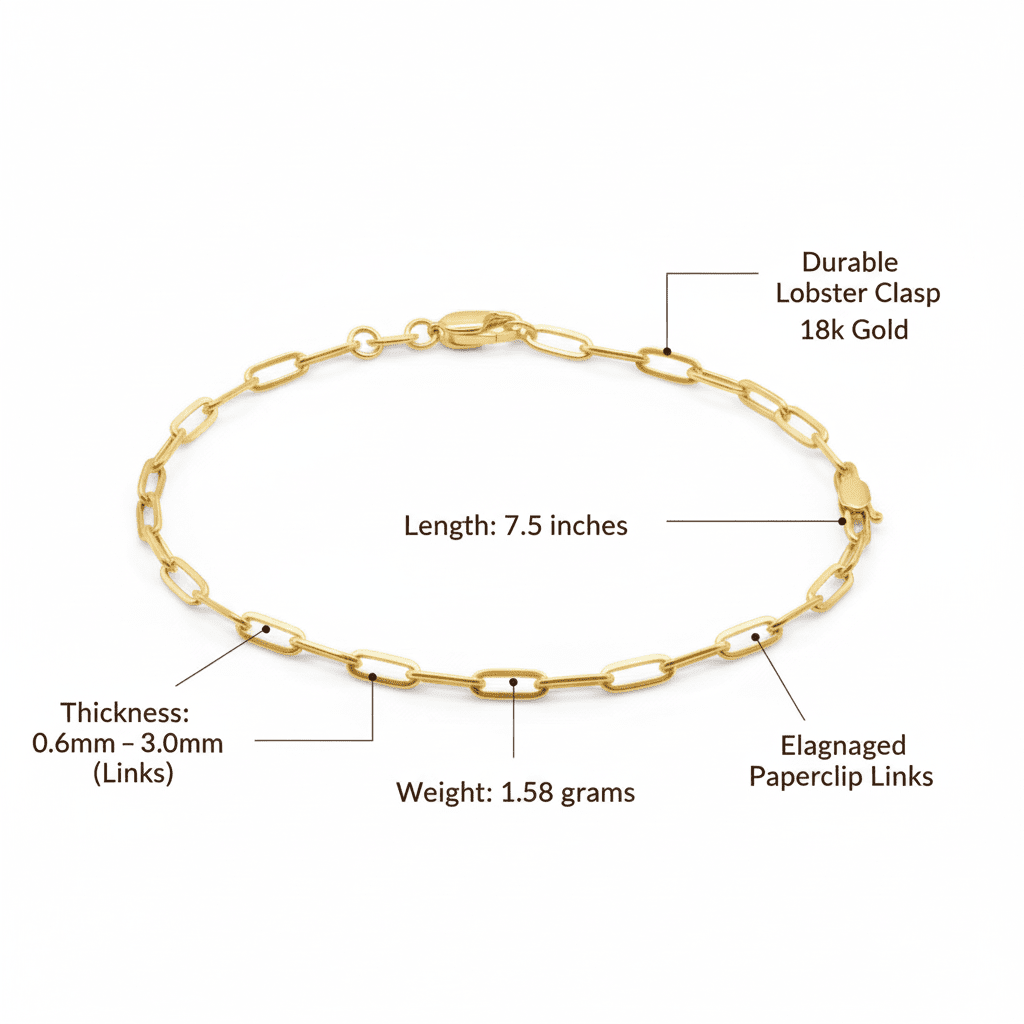 Paperclip Link Bracelet, Solid 18K Gold - Delma Gold Jewelry