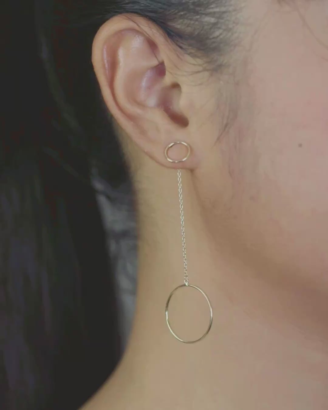 18K Gold Double Circle Drop Earrings