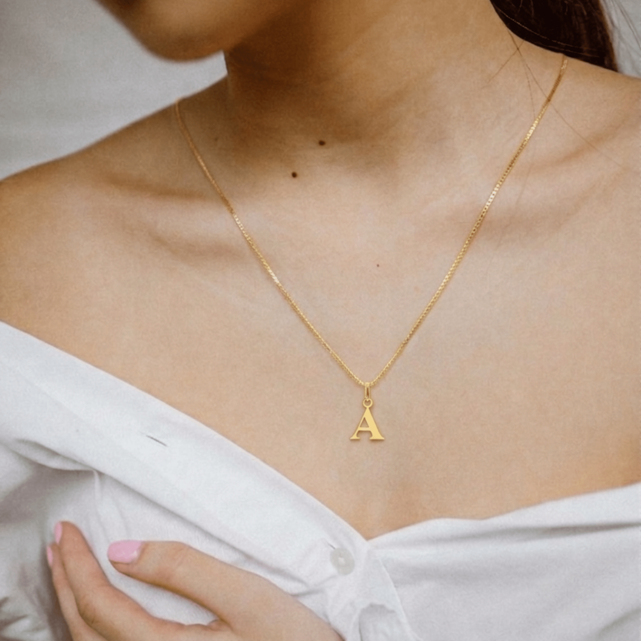 Signature Initial 18K Gold Letter Necklace – A - Delma Gold Jewelry
