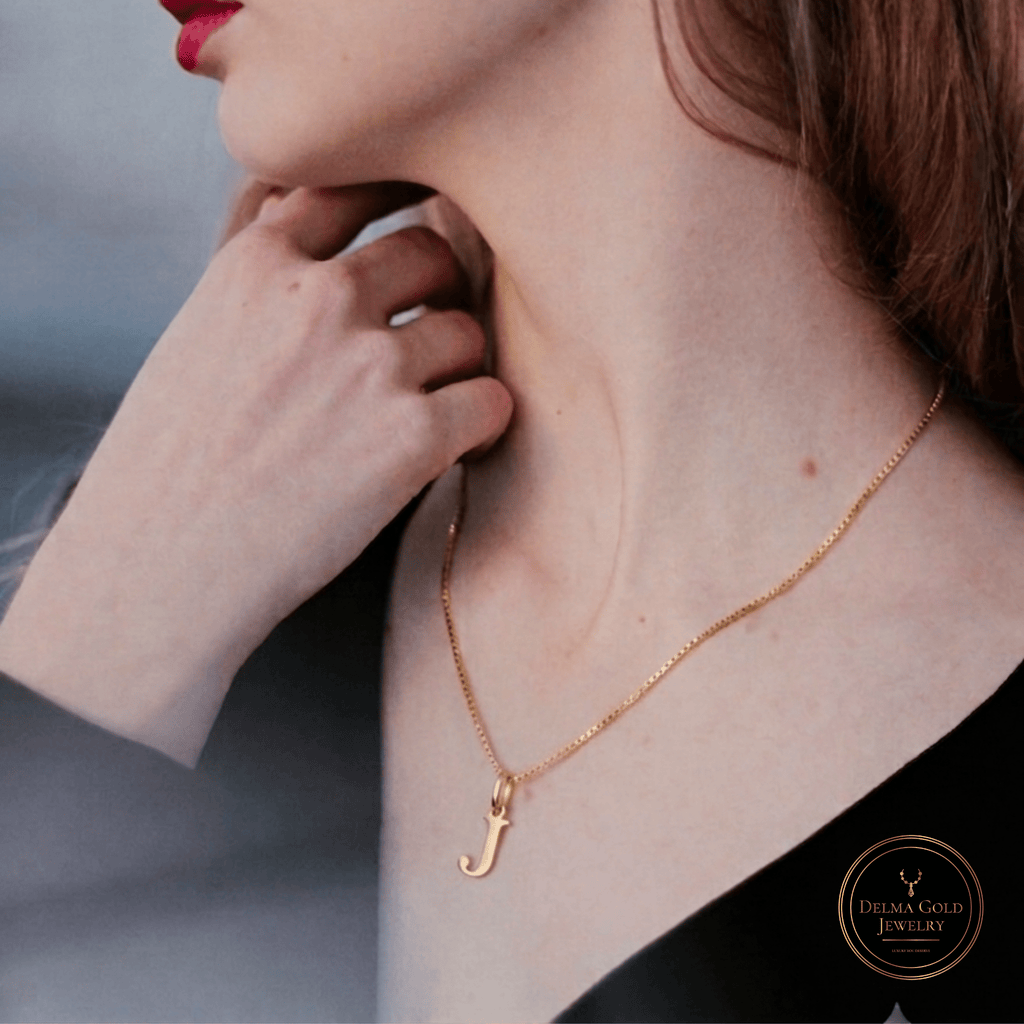 Signature Initial 18K Gold Letter Necklace – J - Delma Gold Jewelry