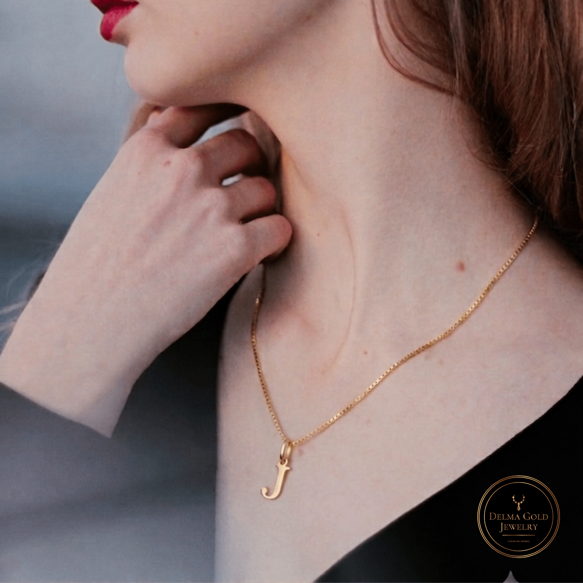 Signature Initial 18K Gold Letter Necklace – J - Delma Gold Jewelry