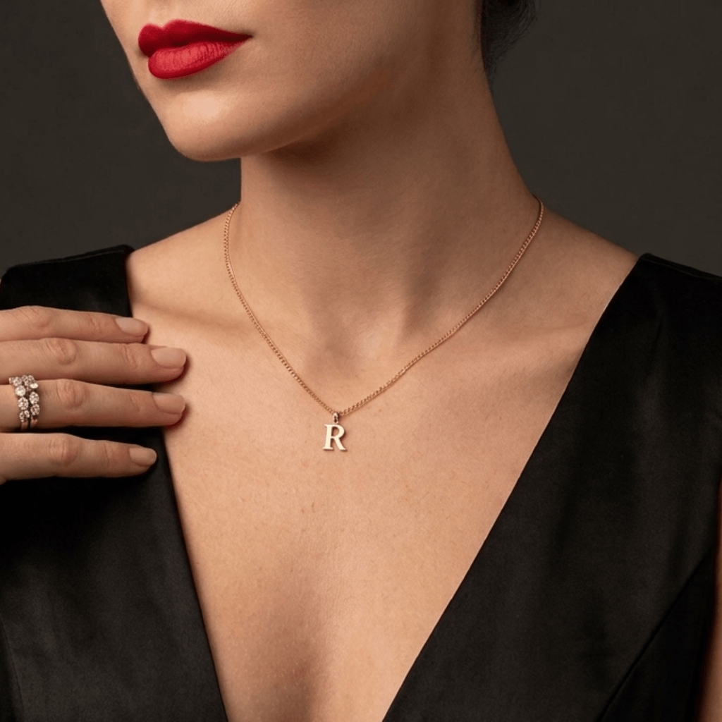 Signature Initial 18K Gold Letter Necklace – R - Delma Gold Jewelry
