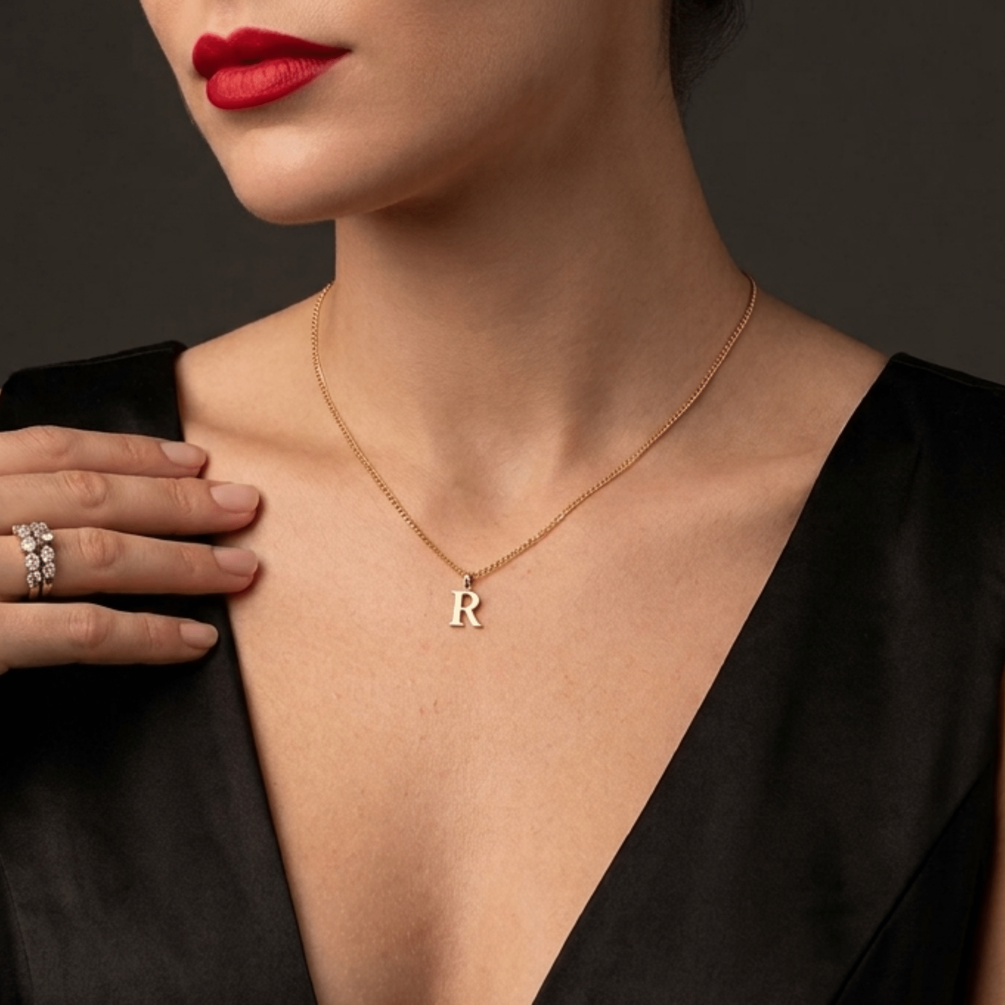 Signature Initial 18K Gold Letter Necklace – R - Delma Gold Jewelry