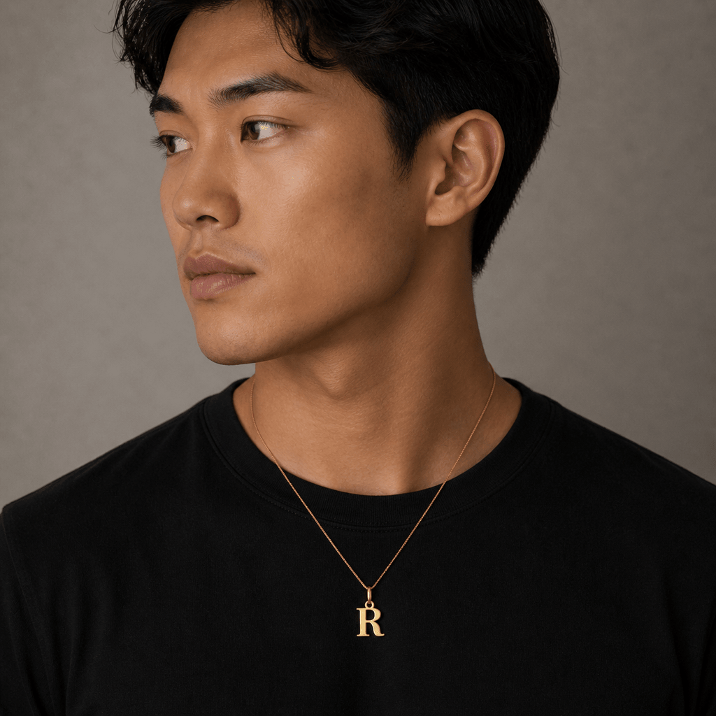 Signature Initial 18K Gold Letter Necklace – R - Delma Gold Jewelry
