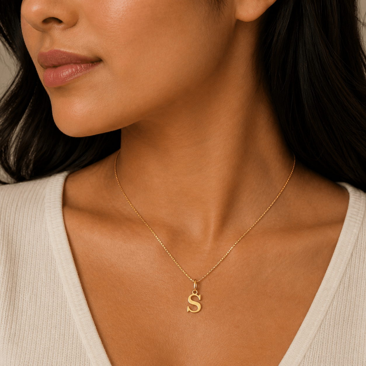 Signature Initial 18K Gold Letter Necklace – S - Delma Gold Jewelry