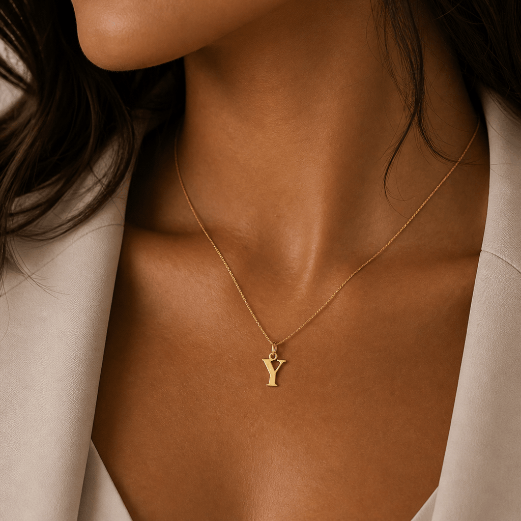 Signature Initial 18K Gold Letter Necklace – Y - Delma Gold Jewelry