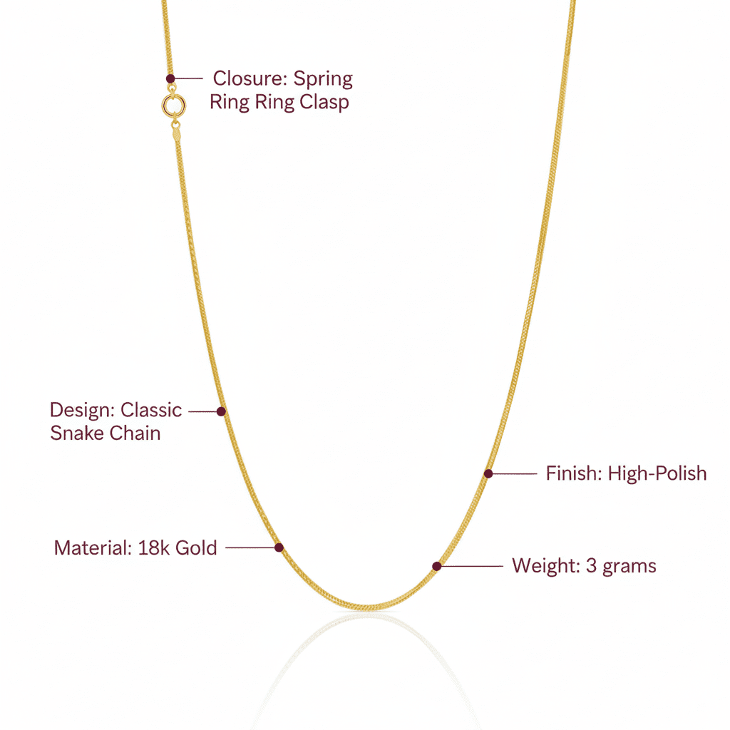 Snake Chain Necklace, Solid 18K Gold - Delma Gold Jewelry