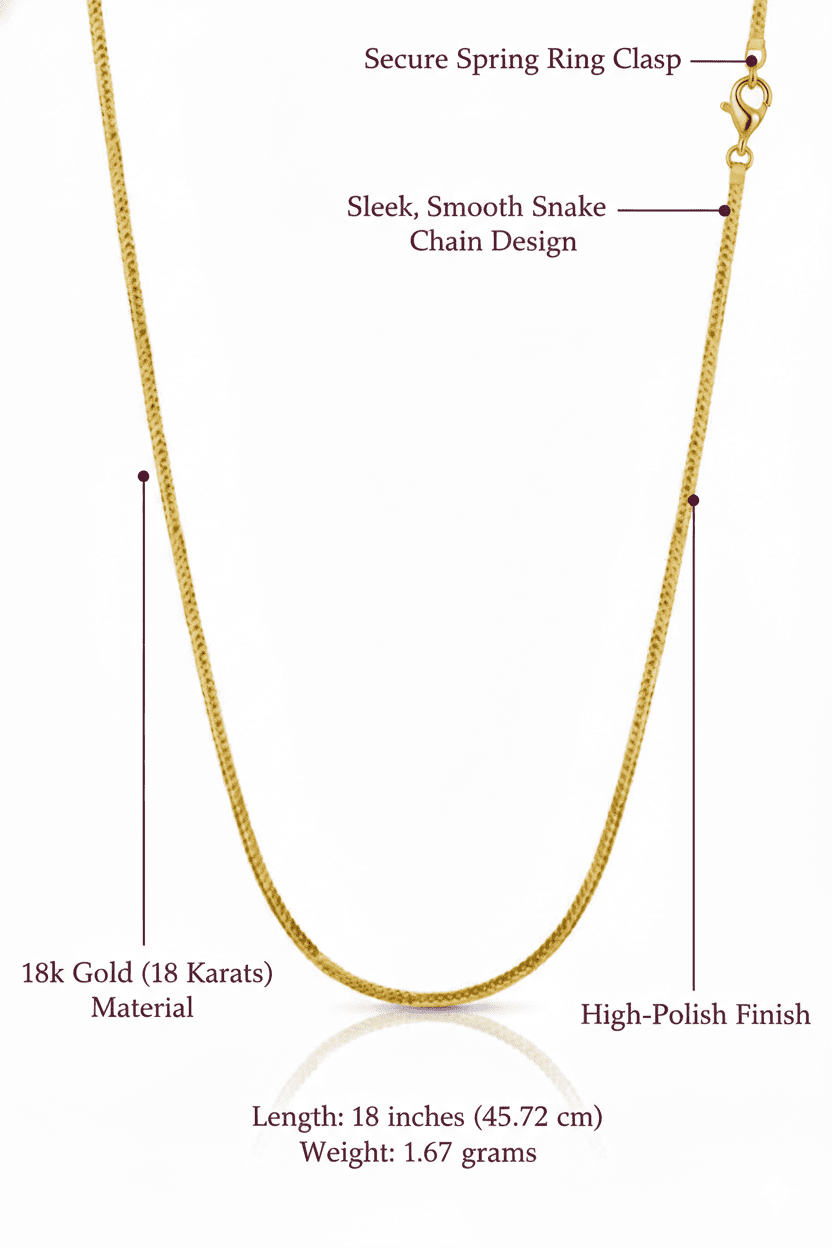 Snake Chain Necklace, Solid 18K Gold with Spring Ring Clasp - Delma Gold Jewelry