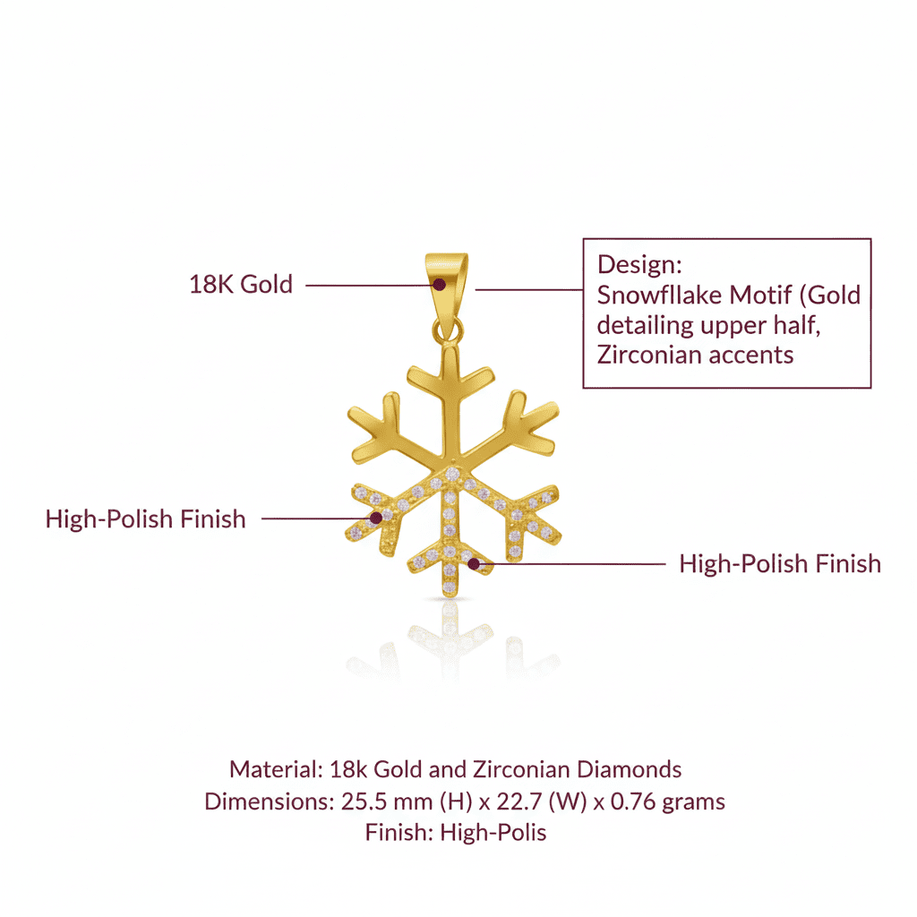 Snowflake Pendant, Solid 18K Gold with Zircon Accents - Delma Gold Jewelry