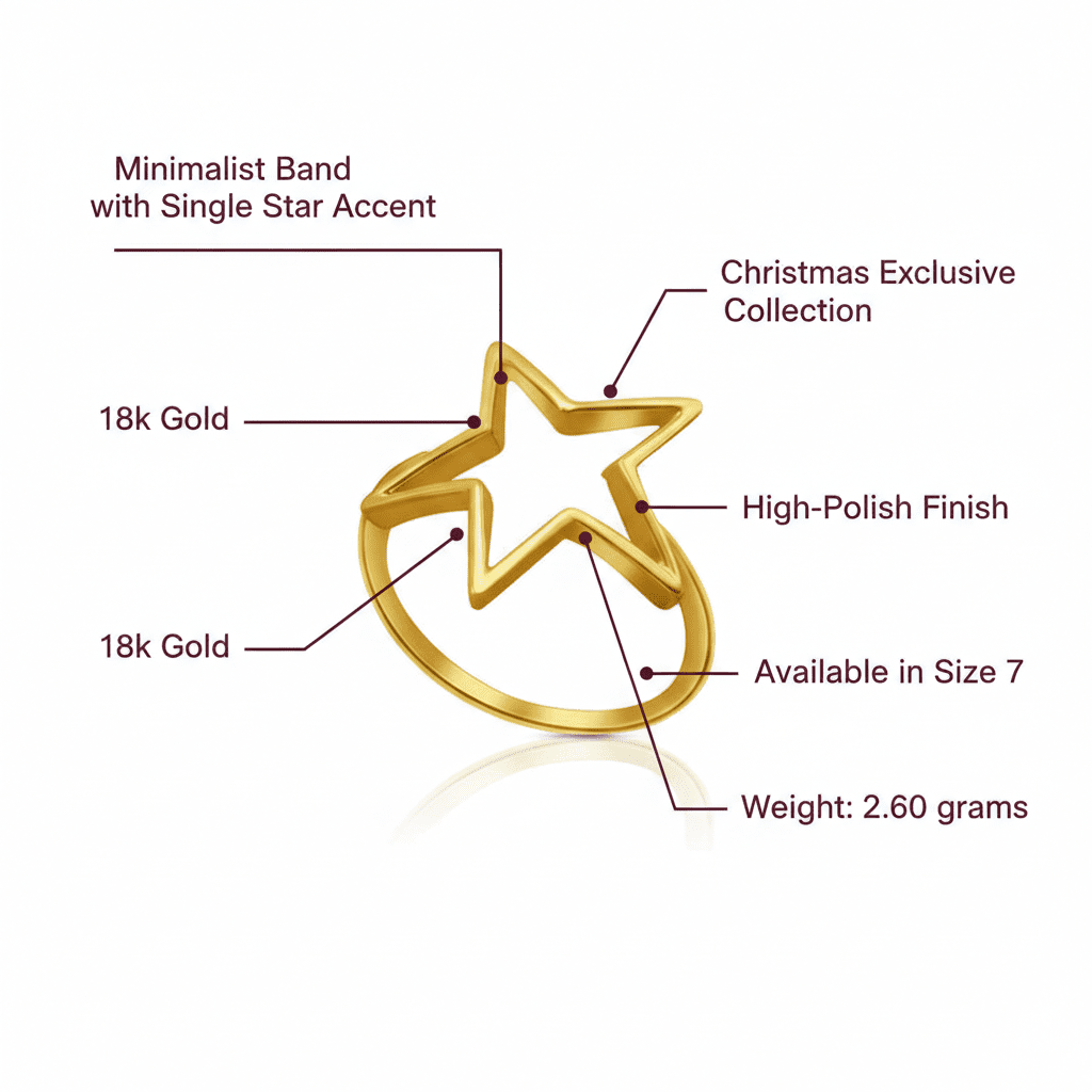 Star Accent Ring, Polished Solid 18K Gold - Delma Gold Jewelry