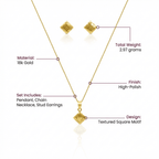 Textured Square Motif Jewelry Set, Solid 18K Gold - Delma Gold Jewelry
